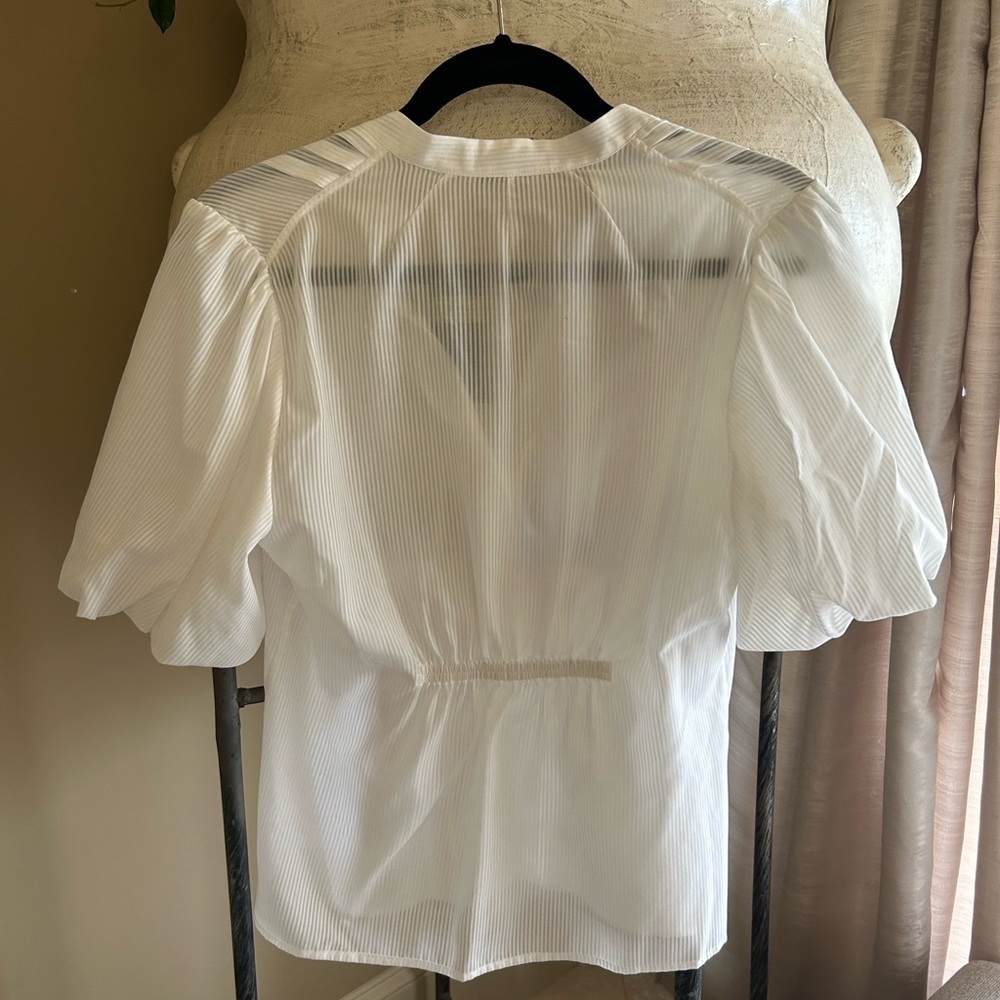 White Button Down Short Sleeve Blouse - Picture 3 of 4